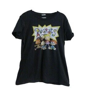 Rugrats T Shirt Nickelodeon Womens Teen Size Medium Graphic Tee Black Distressed